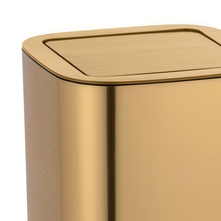 Liten Papperskorg med vipplock, 5,5 L, GLOSSY AURON, 17,2 x 17,2 x H 25,5 cm, Guld