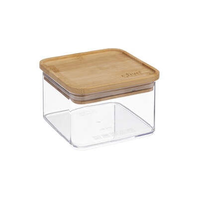 Lufttät behållare, Fyrkantig, 0,5 L, ESKE BAMBOO SMALL, 10,4 x 10,4 x H 7,2 cm, Klar / Natur