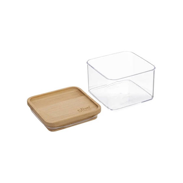 Lufttät behållare, Fyrkantig, 0,5 L, ESKE BAMBOO SMALL, 10,4 x 10,4 x H 7,2 cm, Klar / Natur