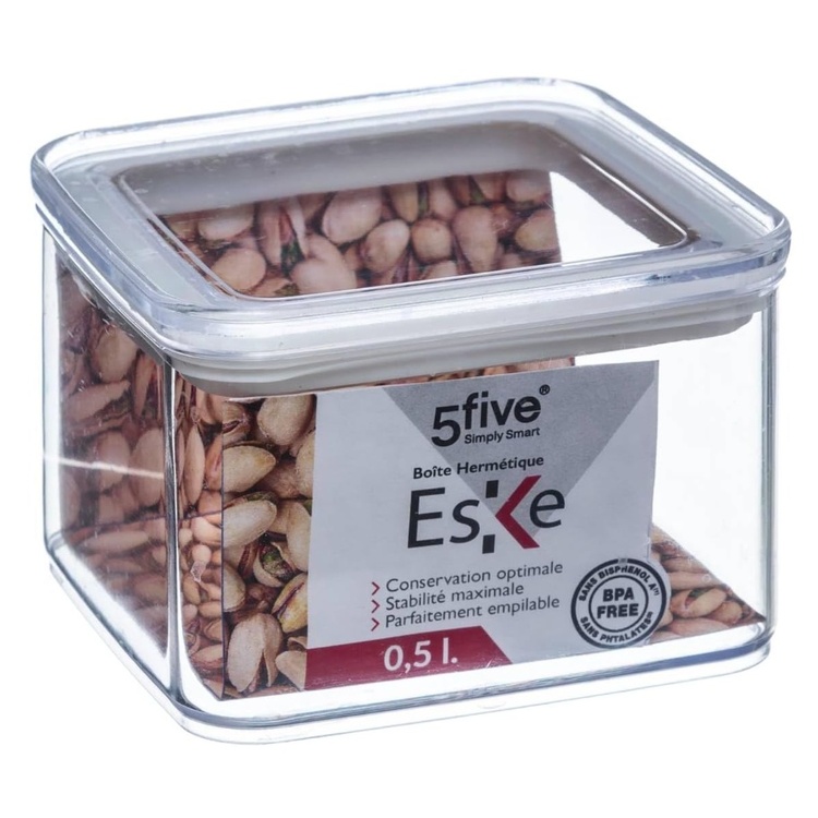 Lufttät behållare, Fyrkantig, 0,5 L, ESKE SMALL, 10,4 x 10,4 x H 7 cm, Klar / Vit