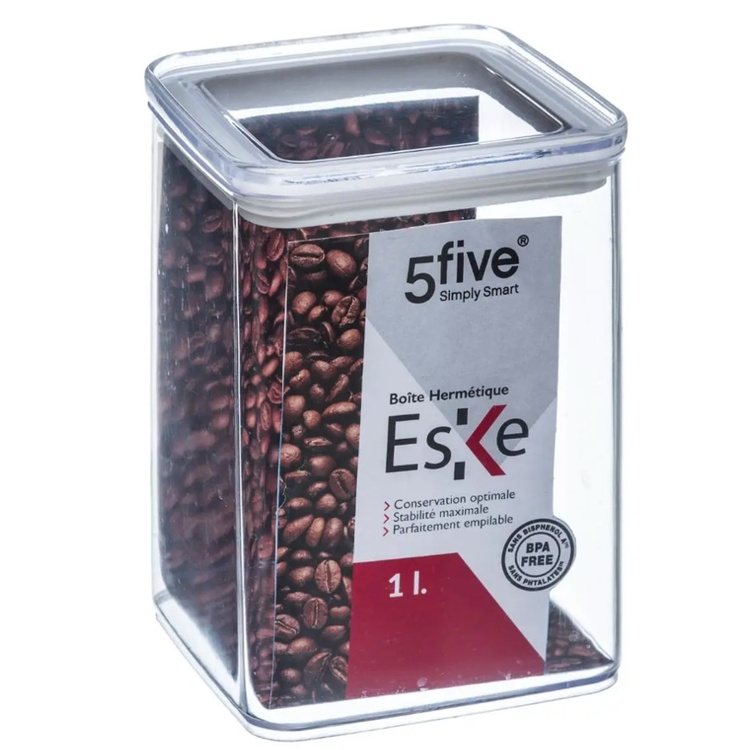 Lufttät behållare, Fyrkantig, 1 L, ESKE MEDIUM, 10,4 x 10,4 x H 14 cm, Klar / Vit
