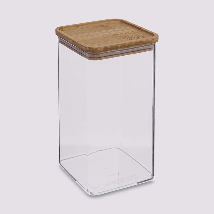 Lufttät behållare, Fyrkantig, 1,5 L, ESKE BAMBOO LARGE 10,4 x 10,4 x H 20,5cm, Klar / Natur