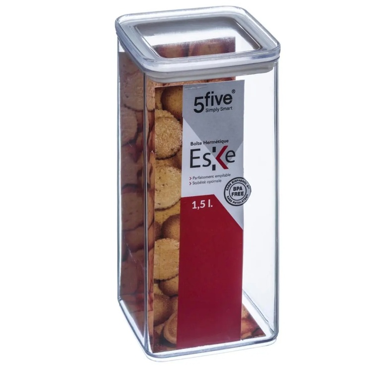 Lufttät behållare, Fyrkantig, 1,5 L, ESKE LARGE 10,4 x 10,4 x H 20,5cm, Klar / Vit