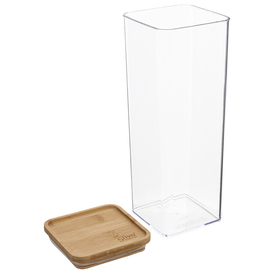 Lufttät behållare, Fyrkantig, 2 L, ESKE BAMBOO XL, 10,4 x 10,4 x H 27,5cm, Klar / Nature