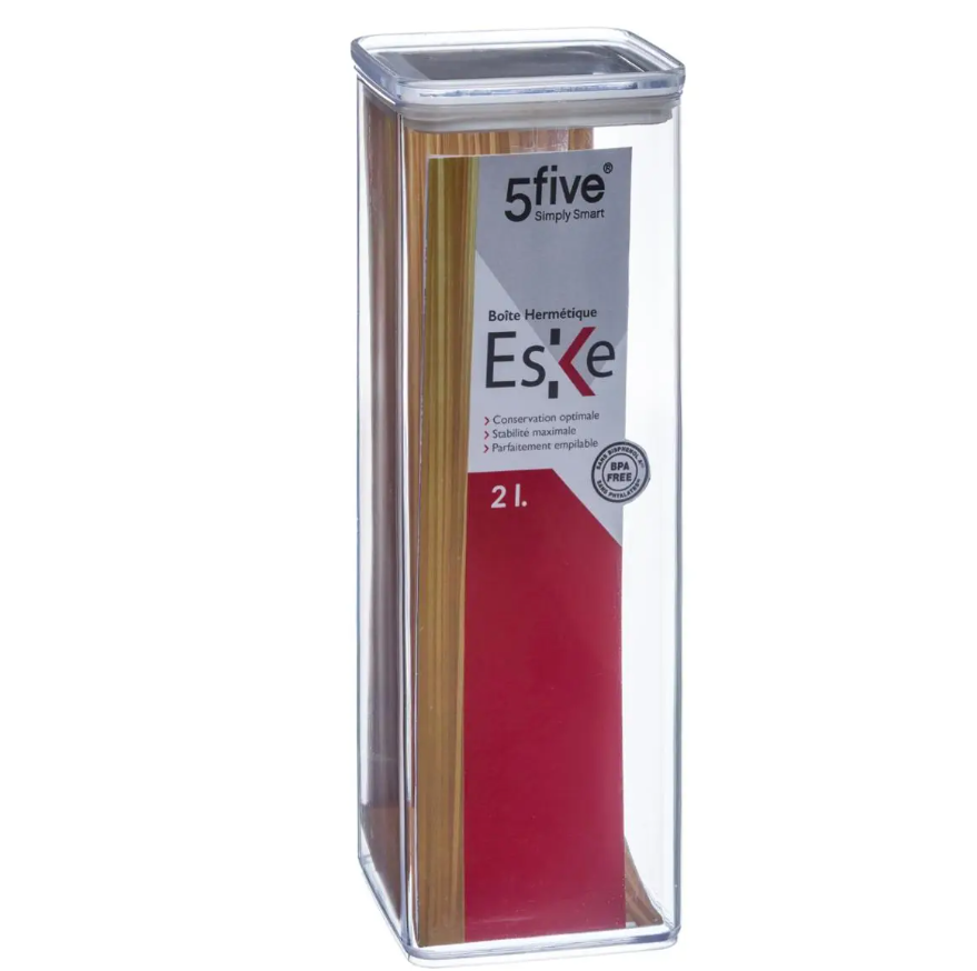 Lufttät behållare, Fyrkantig, 2 L, ESKE XL, 10,4 x 10,4 x H 27,5cm, Klar / Vit