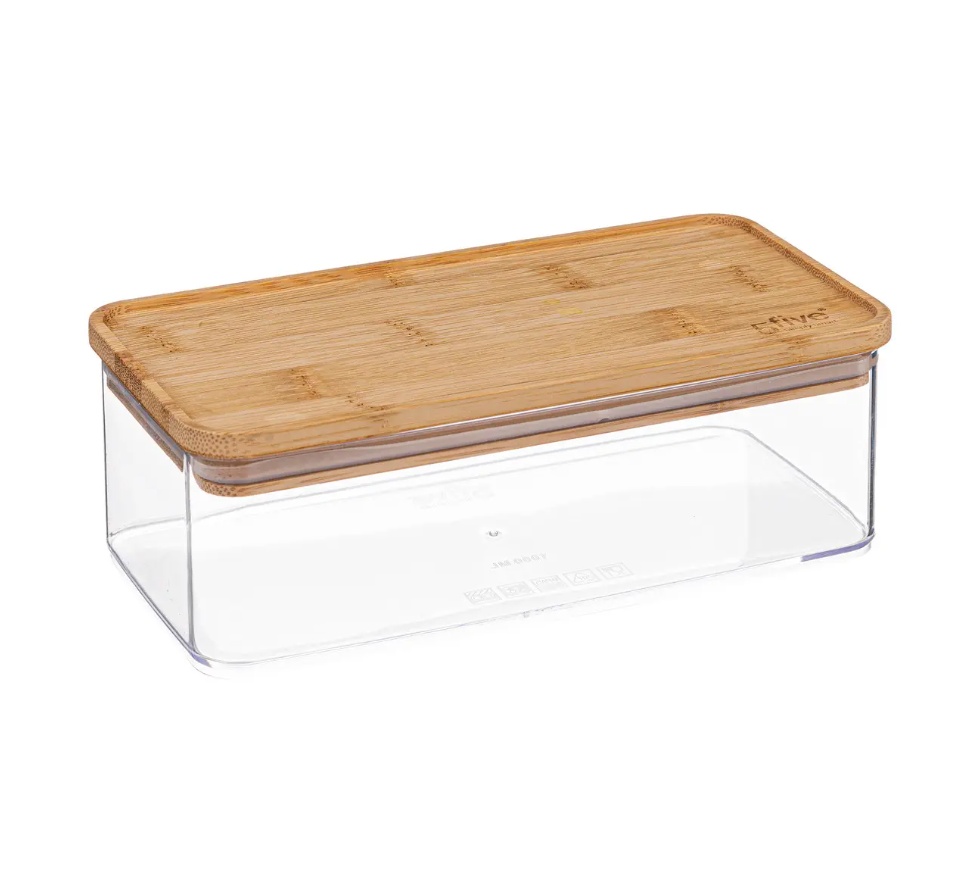 Lufttät behållare, Rektangulär, 1 L, ESKE BAMBOO SMALL, 20,4 x 10,4 x H 7 cm, Klar / Natur