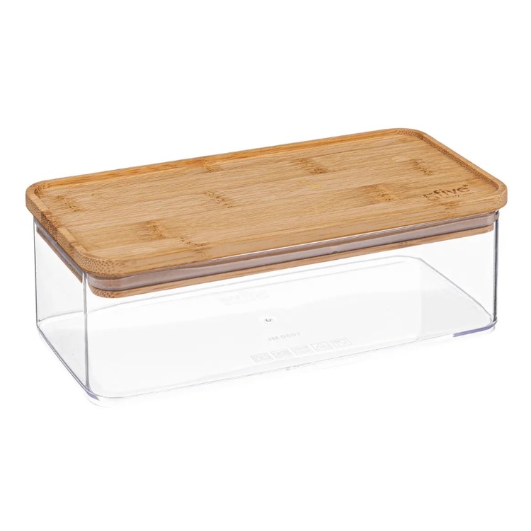 Lufttät behållare, Rektangulär, 1 L, ESKE BAMBOO SMALL, 20,4 x 10,4 x H 7 cm, Klar / Natur