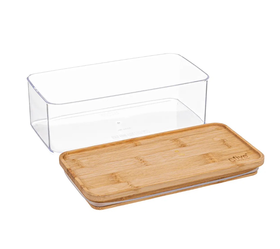 Lufttät behållare, Rektangulär, 1 L, ESKE BAMBOO SMALL, 20,4 x 10,4 x H 7 cm, Klar / Natur