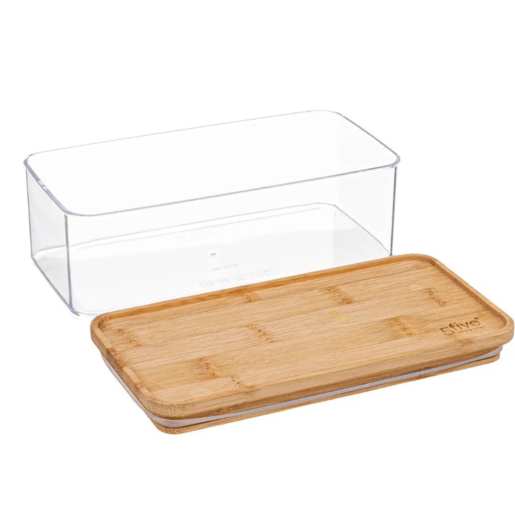 Lufttät behållare, Rektangulär, 1 L, ESKE BAMBOO SMALL, 20,4 x 10,4 x H 7 cm, Klar / Natur