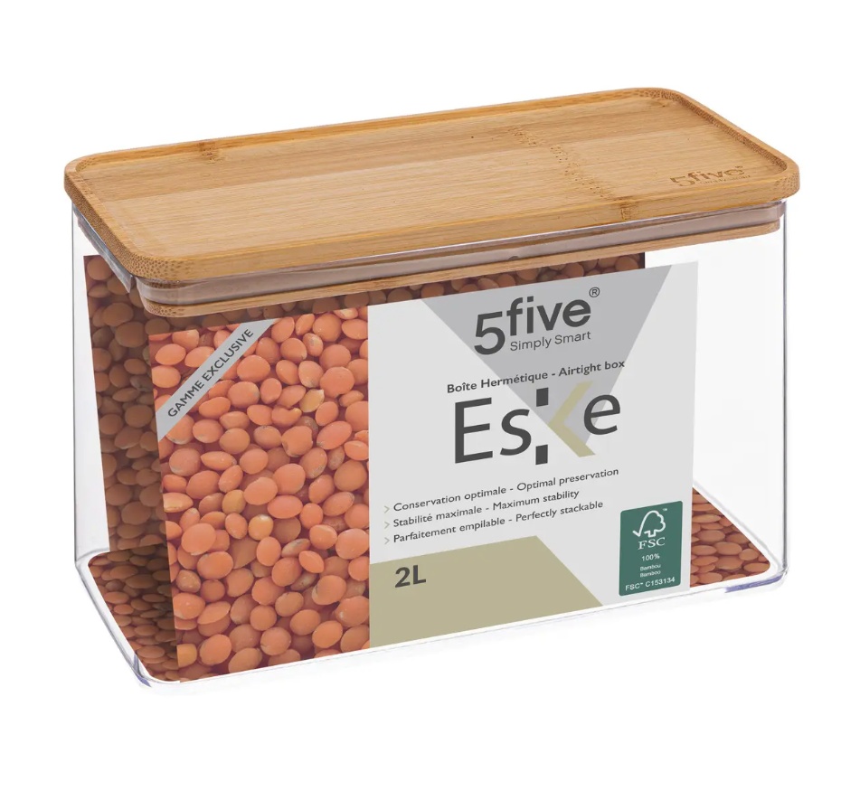 Lufttät behållare, Rektangulär, 2 L, ESKE BAMBOO MEDIUM, 20,4 x 10,4 x H 13,6 cm, Klar / Nature