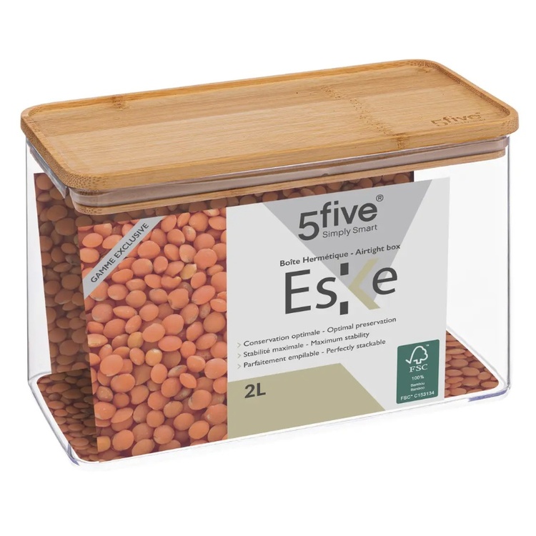 Lufttät behållare, Rektangulär, 2 L, ESKE BAMBOO MEDIUM, 20,4 x 10,4 x H 13,6 cm, Klar / Nature