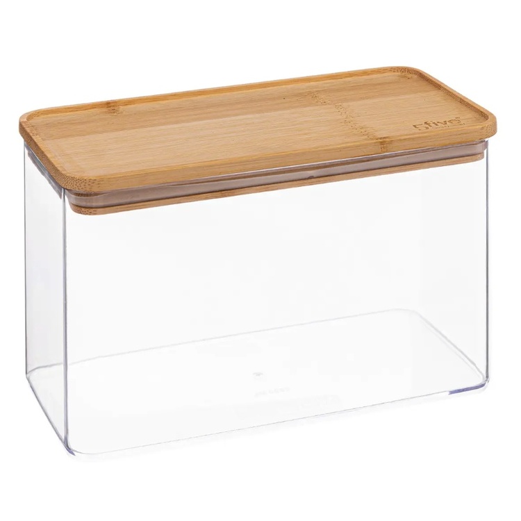 Lufttät behållare, Rektangulär, 2 L, ESKE BAMBOO MEDIUM, 20,4 x 10,4 x H 13,6 cm, Klar / Nature