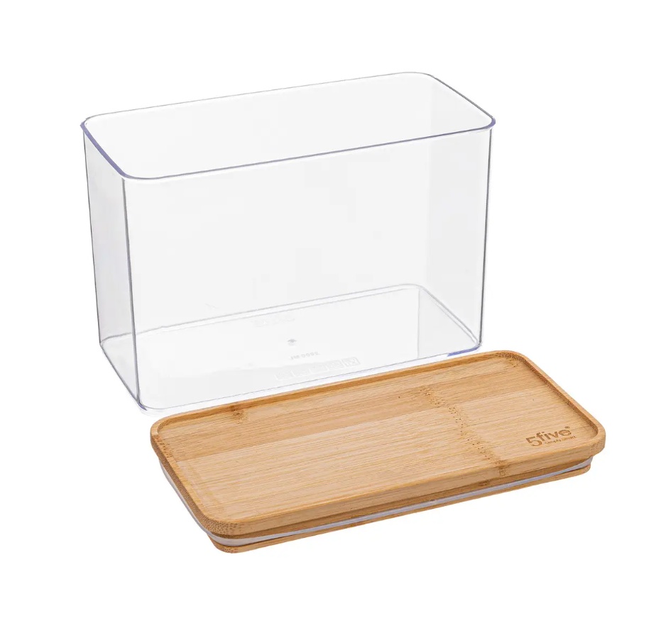Lufttät behållare, Rektangulär, 2 L, ESKE BAMBOO MEDIUM, 20,4 x 10,4 x H 13,6 cm, Klar / Nature
