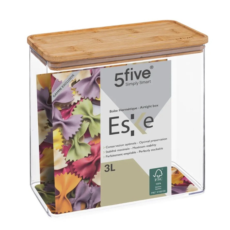 Lufttät behållare, Rektangulär, 3 L, ESKE BAMBOO LARGE, 20,4 x 10,4 x H 20,5 cm, Klar / Natur