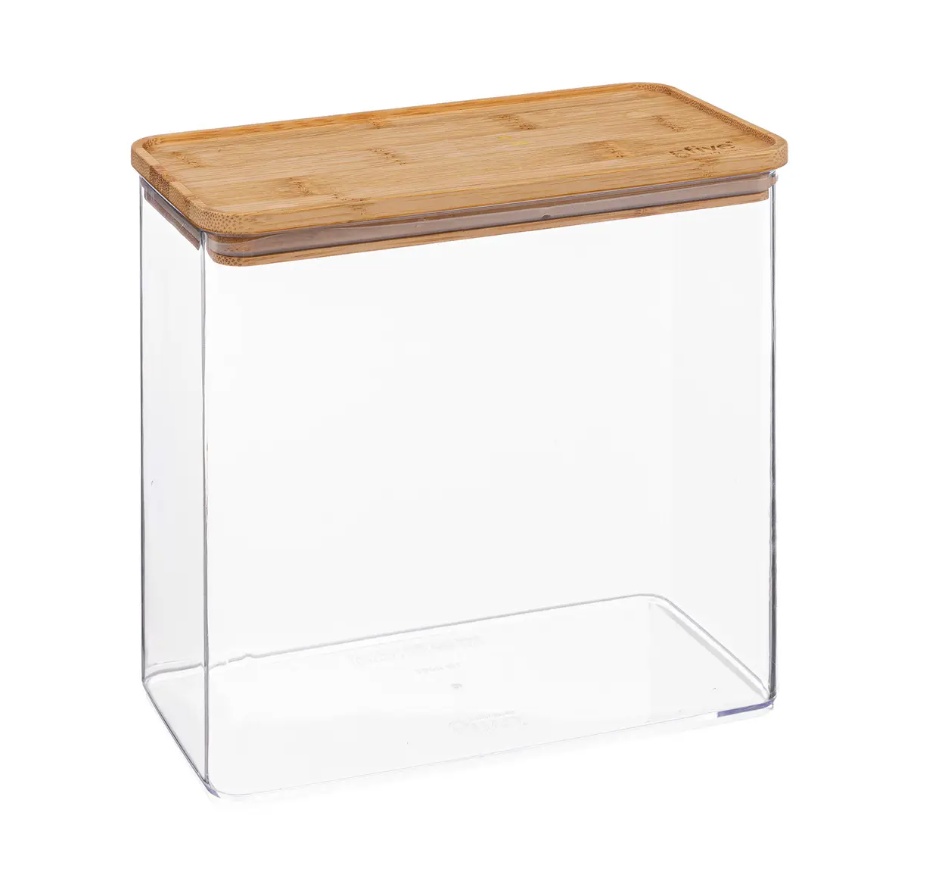 Lufttät behållare, Rektangulär, 3 L, ESKE BAMBOO LARGE, 20,4 x 10,4 x H 20,5 cm, Klar / Natur
