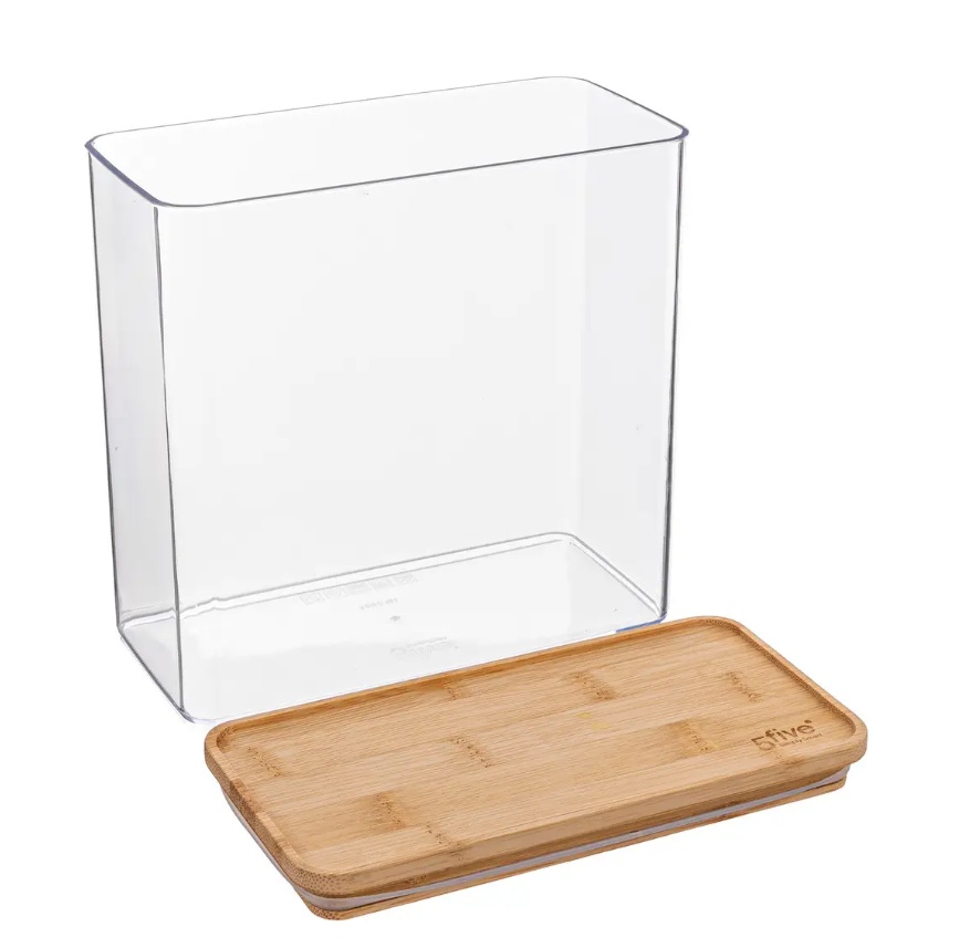 Lufttät behållare, Rektangulär, 3 L, ESKE BAMBOO LARGE, 20,4 x 10,4 x H 20,5 cm, Klar / Natur