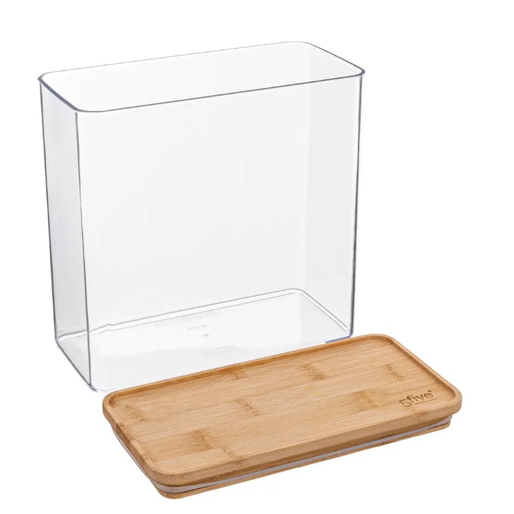 Lufttät behållare, Rektangulär, 3 L, ESKE BAMBOO LARGE, 20,4 x 10,4 x H 20,5 cm, Klar / Natur