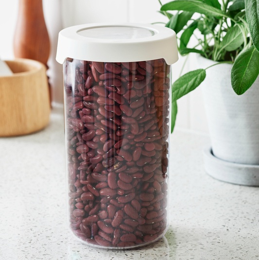 Lufttät behållare, Rund, Stor, 1,45 Liter, VISION, Ã˜ 11,5 x H 20 cm, Klar / Vit