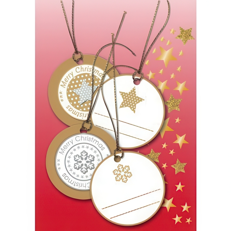 Lyxiga Hängetiketter med Julmotiv, 4 st, 3D CHRISTMAS GIFT TAGS, Ø 5 cm
