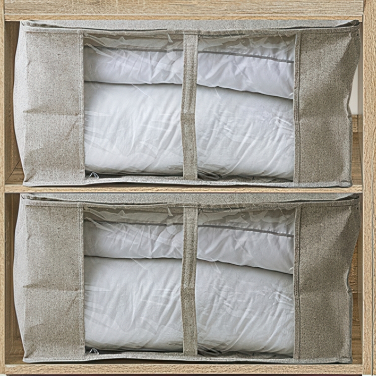 Låda / Väska för täcken, Mjuk, ORGA STORAGE BAG, 60 x 30 x H 45 cm, Beige-grå