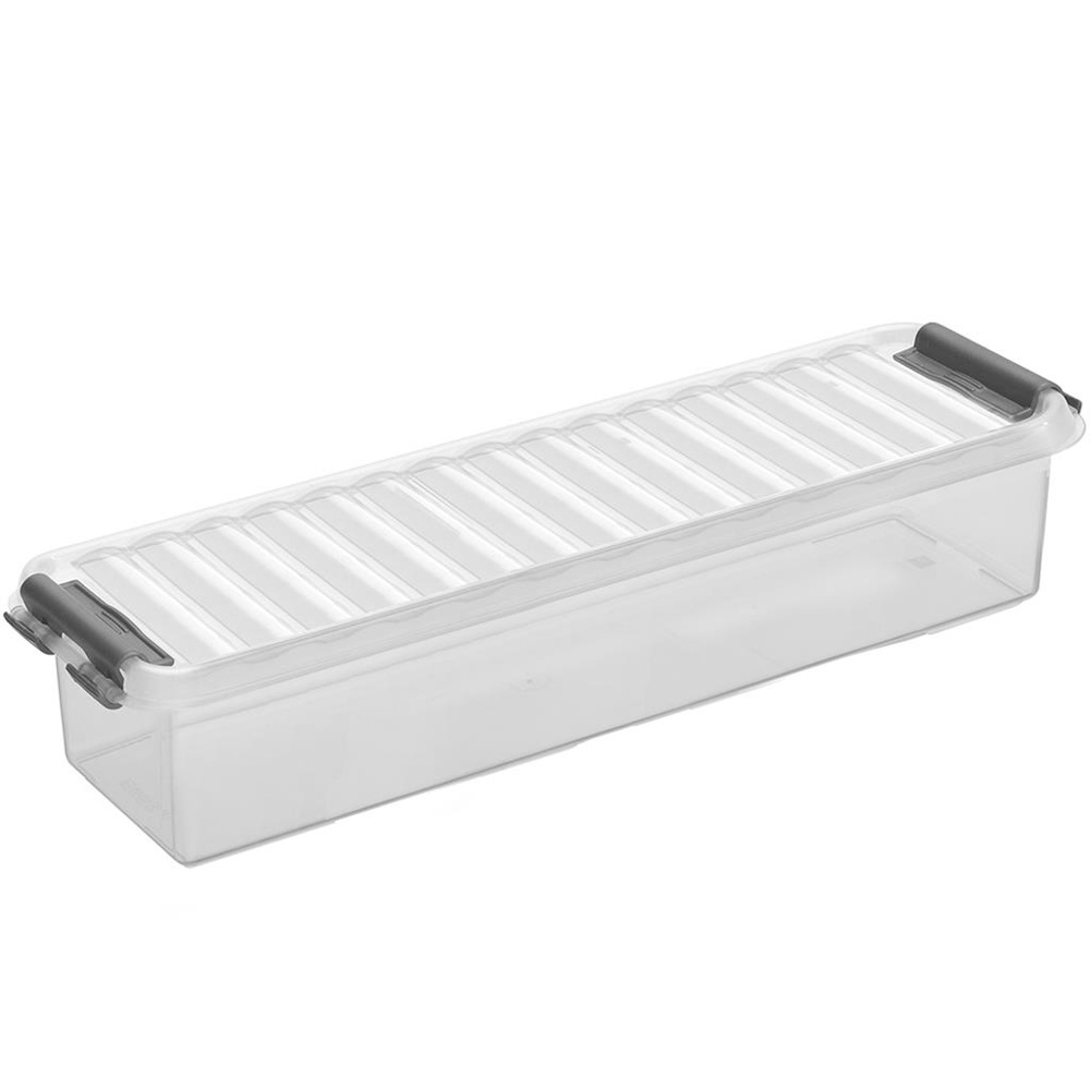 Låda / Ask, Långsmal, 0,9L, Q-LINE, 27 x 8,6 x H 6 cm, Klar / Silvergrå