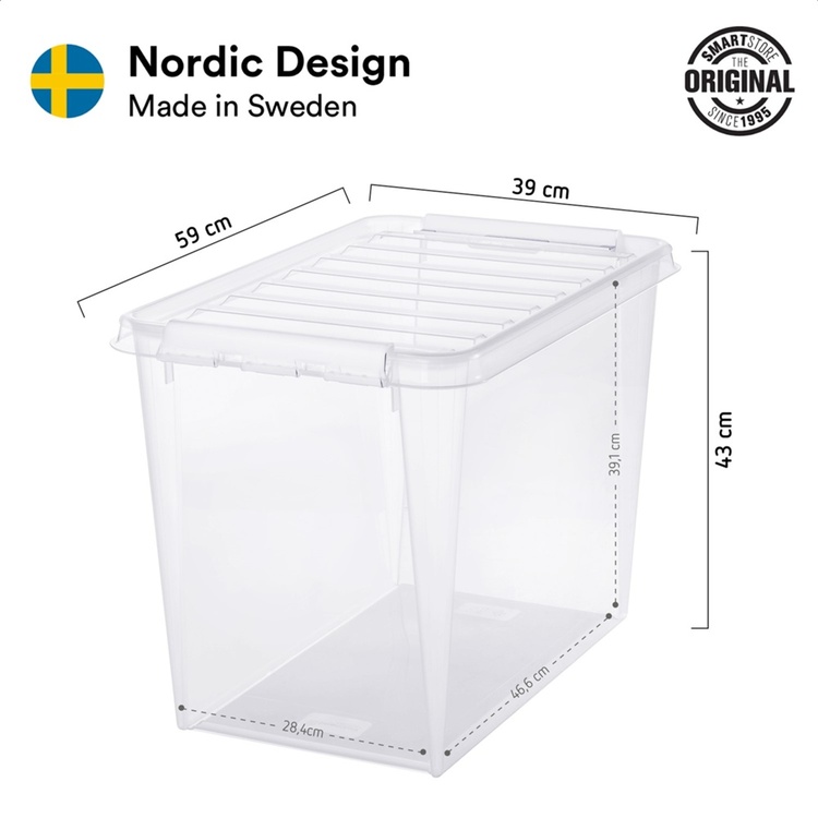 Låda av återanvänd plast, SMARTSTORE 66L RECYCLED XL, 59 x 39 x H 43 cm, Grå