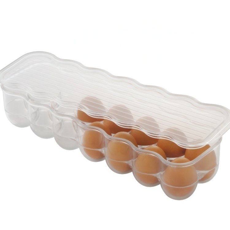Låda för 14 Ã„gg, Smal, FRIDGE BINZ, 36 x 11 x H 7,6 cm, Transparent