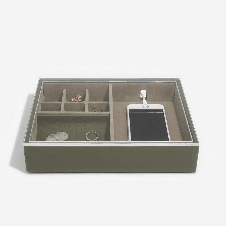 Låda för Accessoarer med displaylock, STACKERS VALET BOX, 18 x 25 x H 6 cm , Olivgrön