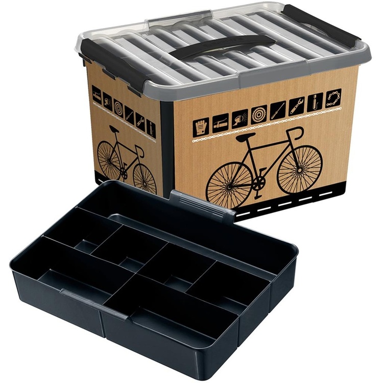 Låda för Cykeltillbehör, med handtag, 22 L, BIKE STORAGE BOX, 40 x 30 x H 26 cm, Svart / Natur