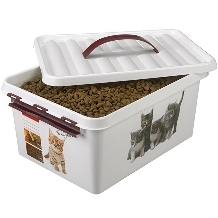 Låda för Djurfoder med handtag, 15 L, PET STORAGE MEDIUM, 40 x 30 x H 18cm, Vit / Vinröd