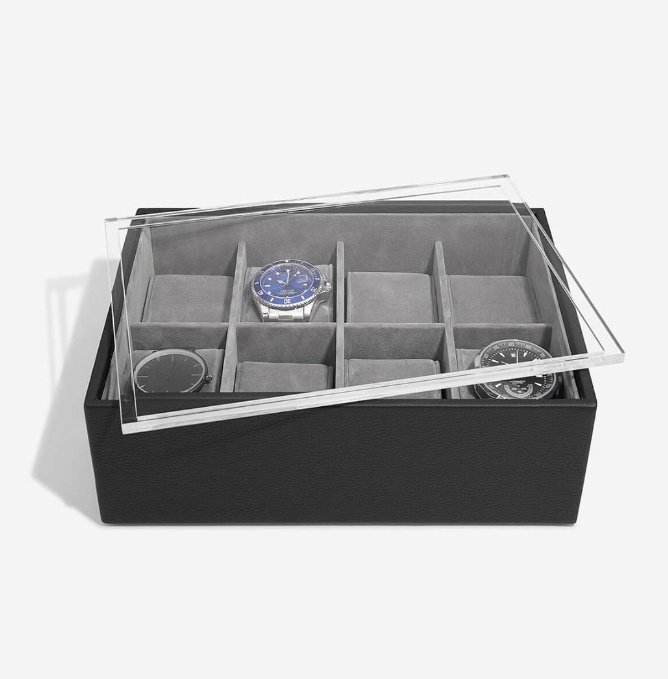 Låda för klockor med displaylock, STACKERS WATCH BOX, 18 x 26 x H 9,5 cm Svart
