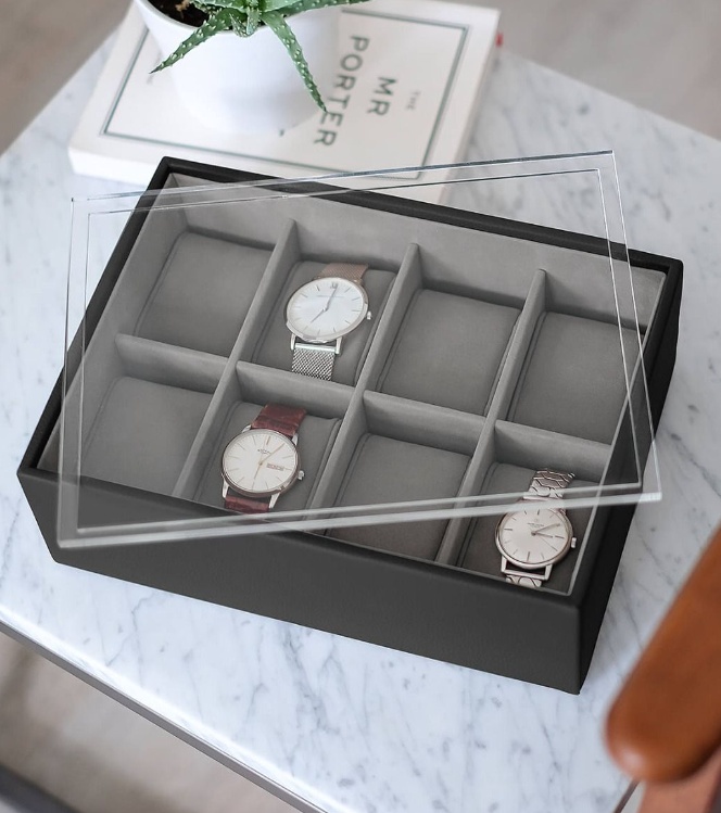 Låda för klockor med displaylock, STACKERS WATCH BOX, 18 x 26 x H 9,5 cm Svart