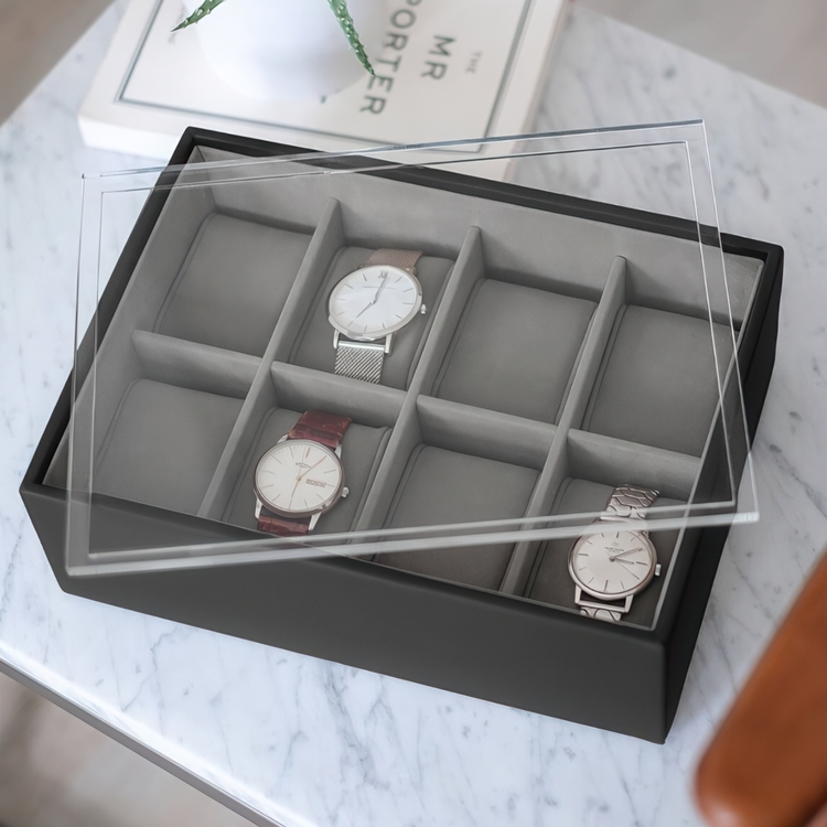 Låda för klockor med displaylock, STACKERS WATCH BOX, 18 x 26 x H 9,5 cm Svart