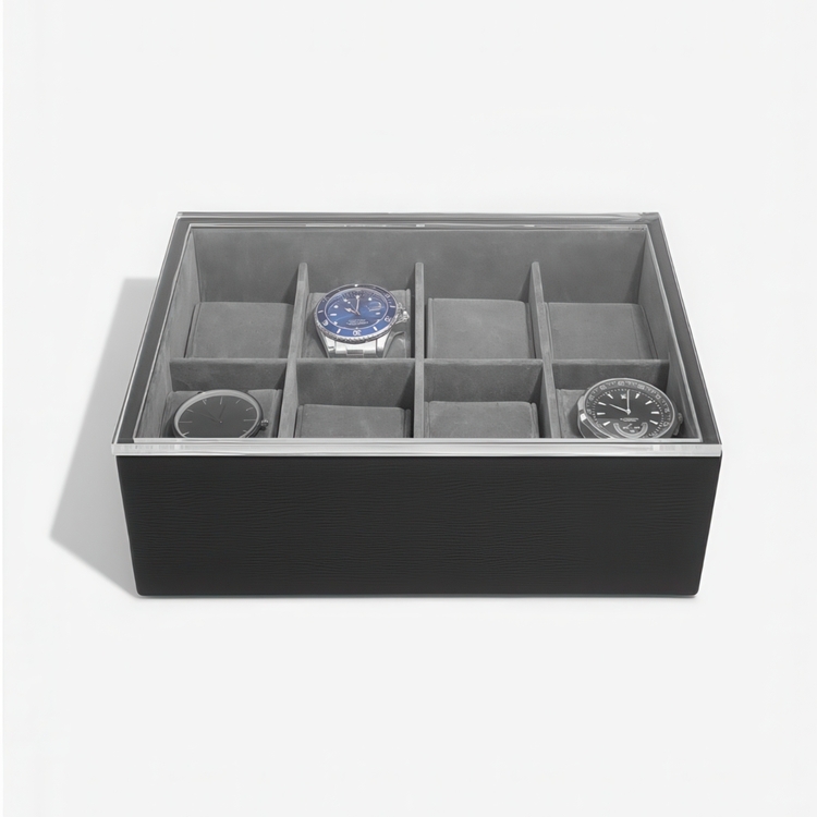 Låda för klockor med displaylock, STACKERS WATCH BOX, 18 x 26 x H 9,5 cm Svart