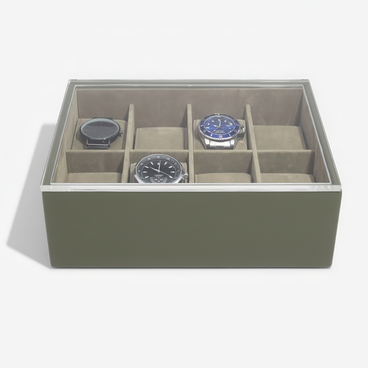 Låda för klockor med displaylock, STACKERS WATCH BOX, 18 x 26 x H 9,5 cm, Olivgrön