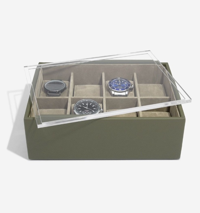 Låda för klockor med displaylock, STACKERS WATCH BOX, 18 x 26 x H 9,5 cm, Olivgrön