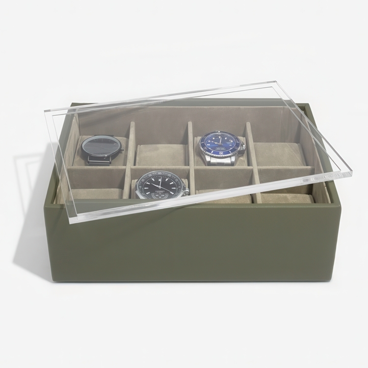 Låda för klockor med displaylock, STACKERS WATCH BOX, 18 x 26 x H 9,5 cm, Olivgrön