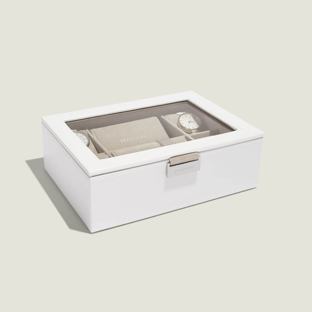 Låda för klockor med glaslock, STACKERS 8 PIECE WATCH BOX, 19 x 26 x H 9 cm, Vit