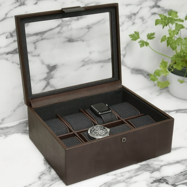 Låda för klockor med glaslock, STACKERS 8 PIECE WATCH BOX, 19,5 x 24 x