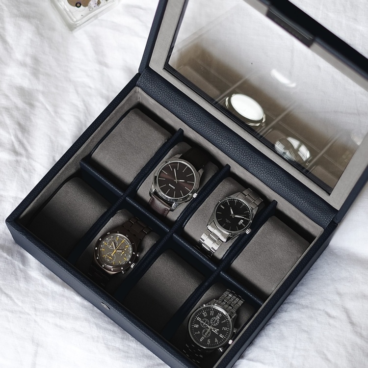 Låda för klockor med glaslock, STACKERS 8 PIECE WATCH BOX, 19,5 x 24 x
