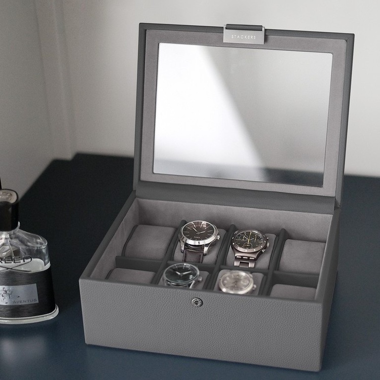 Låda för klockor med glaslock, STACKERS 8 PIECE WATCH BOX, 19,5 x 24 x