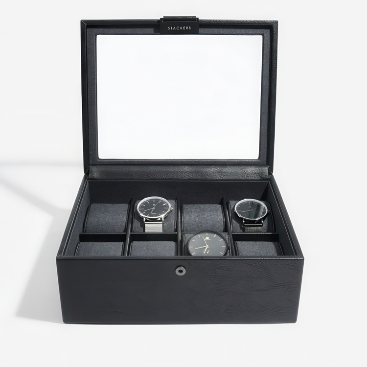 Låda för klockor med glaslock, STACKERS 8 PIECE WATCH BOX, 19,5 x 24 x