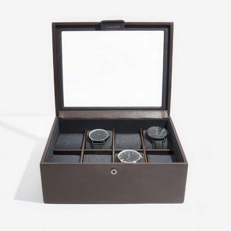 Låda för klockor med glaslock, STACKERS 8 PIECE WATCH BOX, 19,5 x 24 x H 9,5 cm