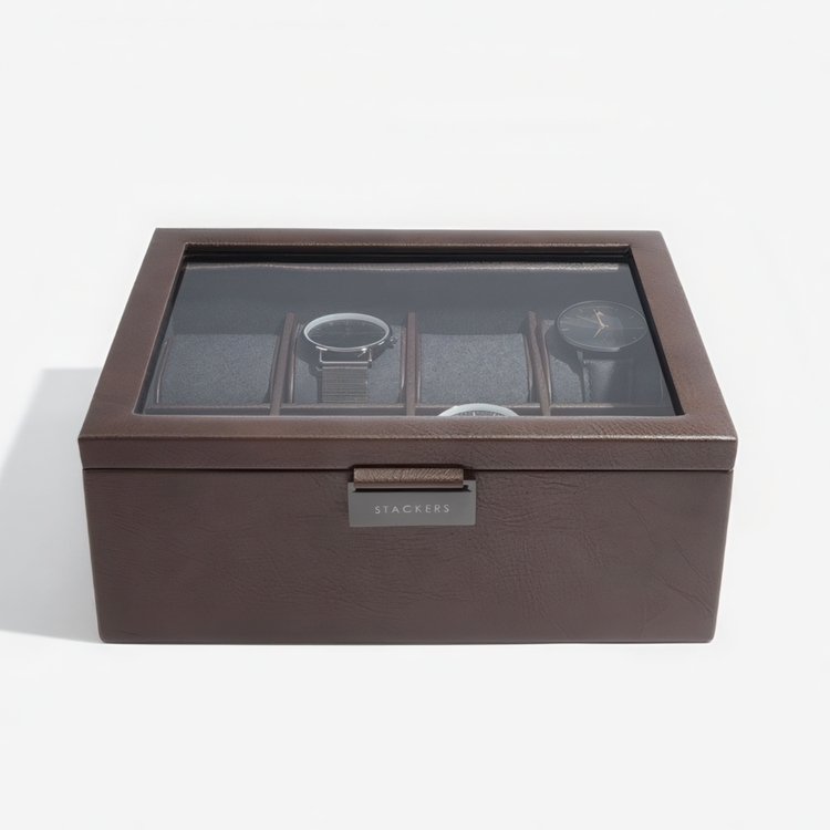 Låda för klockor med glaslock, STACKERS 8 PIECE WATCH BOX, 19,5 x 24 x H 9,5 cm