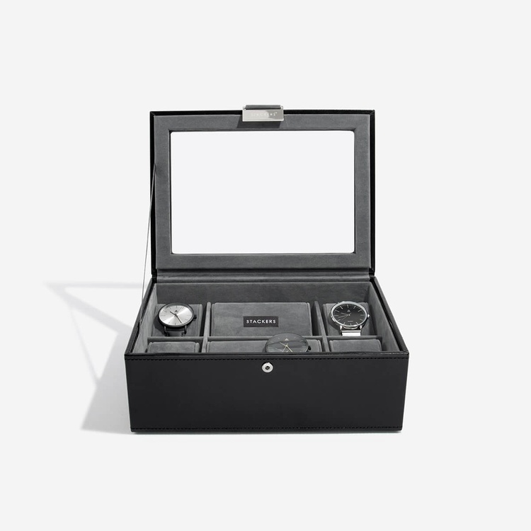 Låda för klockor med glaslock, STACKERS WATCH BOX MEDIUM, 19,5 x 26 x