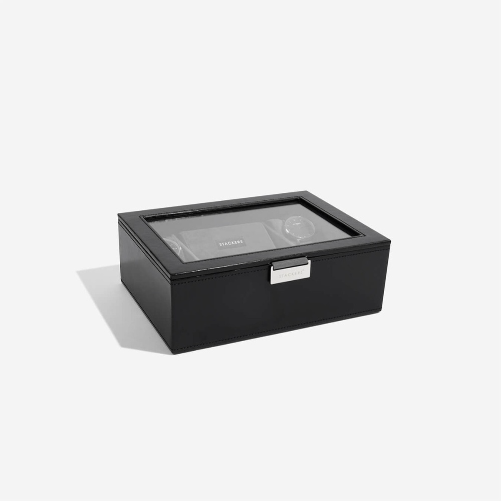 Låda för klockor med glaslock, STACKERS WATCH BOX MEDIUM, 19,5 x 26 x H 9,5 cm, Svart