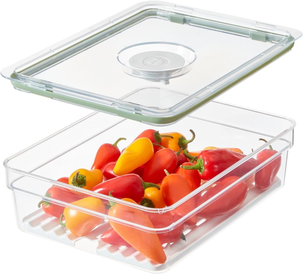 Låda för kylen, 2 L, ID FRESH LARGE SHORT PRODUCE BIN, 20 x 26,5 x H 8 cm, Klar / Grön