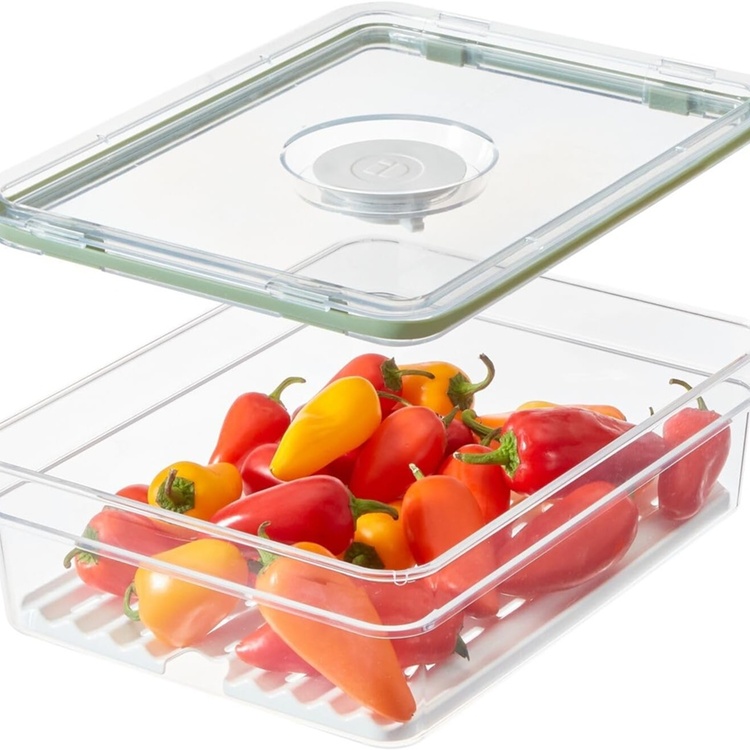 Låda för kylen, 2 L, ID FRESH LARGE SHORT PRODUCE BIN, 20 x 26,5 x H 8 cm, Klar / Grön