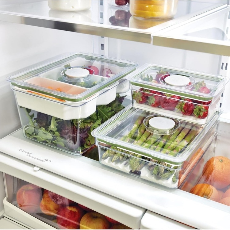 Låda för kylen, 2 L, ID FRESH LARGE SHORT PRODUCE BIN, 20 x 26,5 x H 8 cm, Klar / Grön