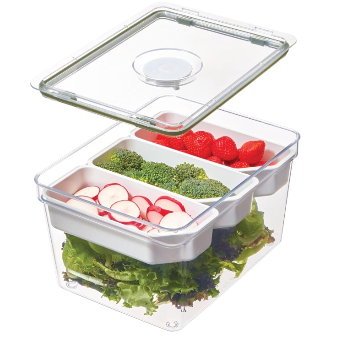 Låda för kylen, 4,8 L, ID FRESH LARGE TALL PRODUCE BIN, 20 x 26,5 x H 15 cm, Klar / Grön